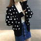 Polka Dot Short Knit Top Loose College Style V-neck Sweater Fashion Casual Jacket Women