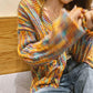 Spring and Autumn Rainbow Color Sweater Cardigan European and American Style Top Loose Casual Knitted Young Women's Jacket