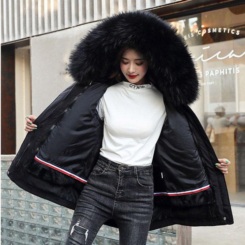 Winter Women's Cotton Jacket Jacket Mid-length Large Fur Collar Plus Down Jacket Thickening Plus Velvet Jacket