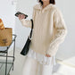 Retro Twist Zipper High Neck Pullover Sweater Women Loose Long-sleeved Lapel Cropped Top Autumn Winter