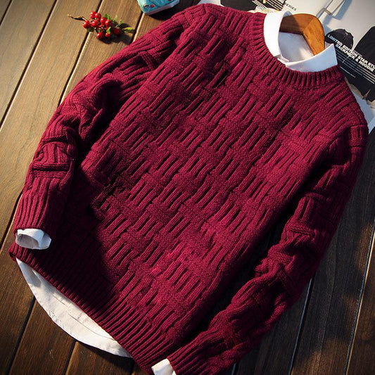 Autumn and Winter Men's Sweater Thickening Youth Round Neck Pullover Sweater Trend Personality Top