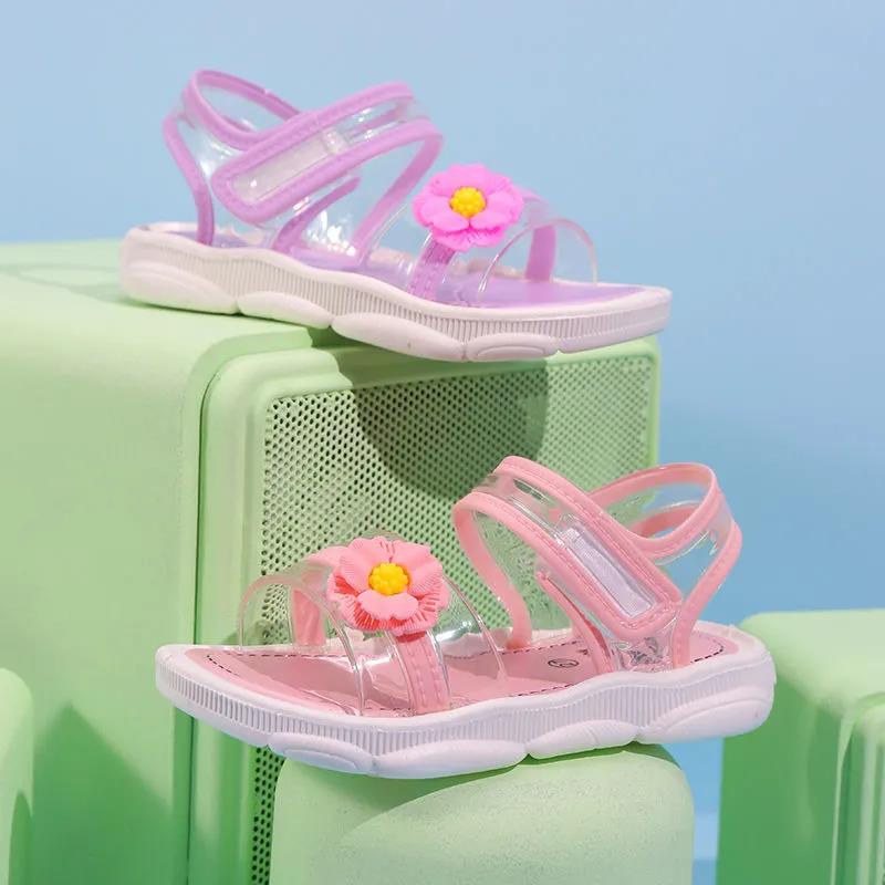 Girl's Flower Velcro Soft Soled Single Breathable Cool Shoes Girls' Non Slip Hollow Out Light Princess Shoes