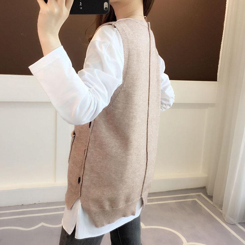 Spring and Autumn Fashion Knitted Vest Loose Solid Color Sleeveless Vest Casual Simple Female Sweater