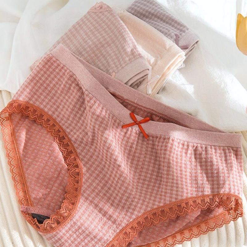 3pc Women's Panties Graphene Cotton Antibacterial File No Trace Middle Waist Sweet Student Girl