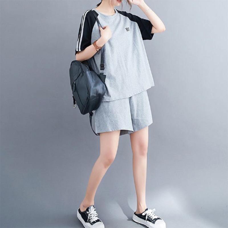 Summer Casual Sports Suit Women's Fashion Loose Large Size Comfortable and Thin Short-sleeved Shorts Two-piece Trendy