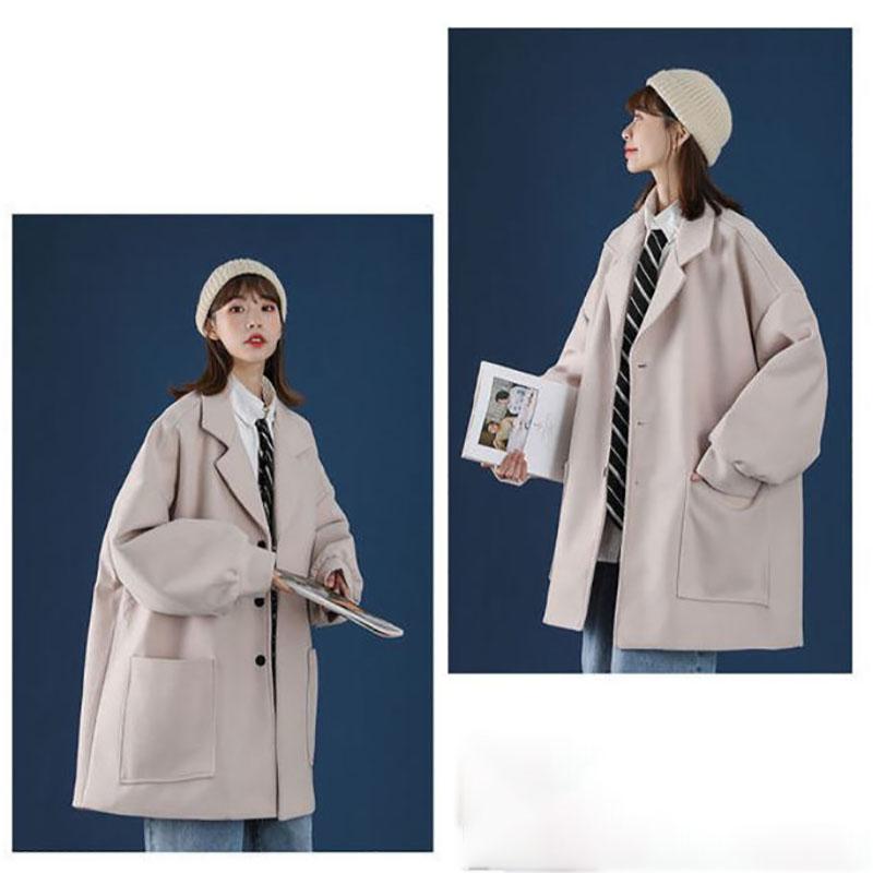 Fashion Lapel Mid-length Winter Women's Woolen Coat Classic Parker Style Solid Color Coat  Button Coat