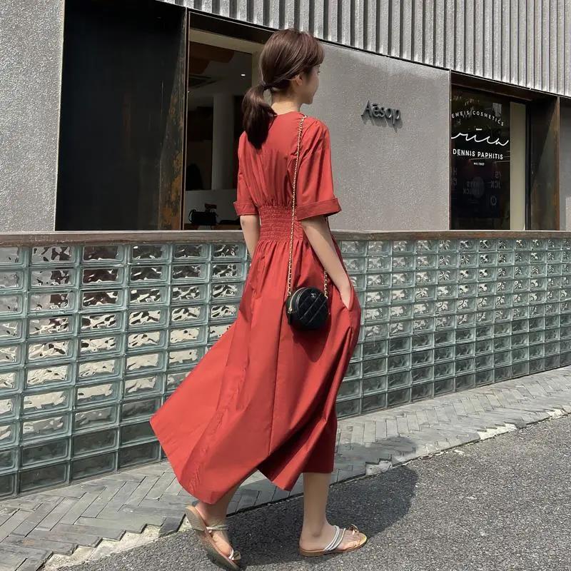 Dress Female Summer 2021 High Waist and Thin Temperament Tea Break Dress French Retro A-line Skirt Over The Knee Long Dress