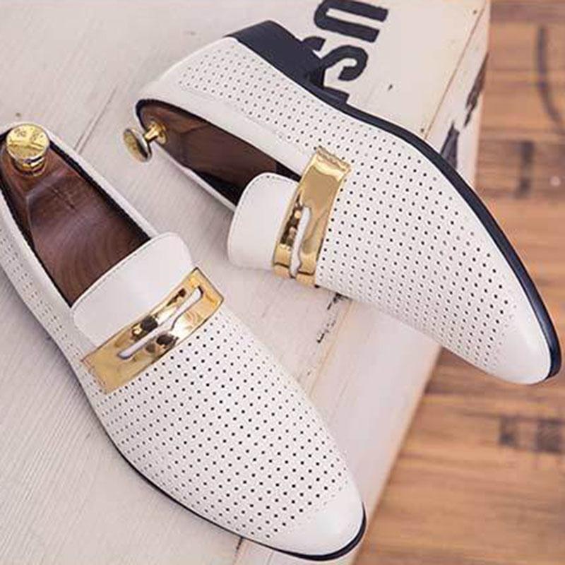 Summer British Fashion Men's Breathable Hollow Casual Shoes Men's Leather Shoes Men's Flats Shoes