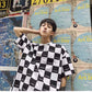 Summer Loose Retro Black and White Plaid Short-sleeved T-shirt Student Bottoming Shirt