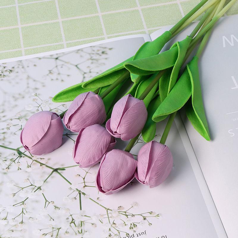Tulip Simulation Flowers Living Room Table Furnishings Home Arrangement Decorative Flowers Wedding Natural Tulip Latex PU