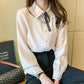 Chiffon Shirt Solid Color Bow Tie Lapel Shirt Ladies Versatile Long Sleeve Bottoming Shirt Commuter