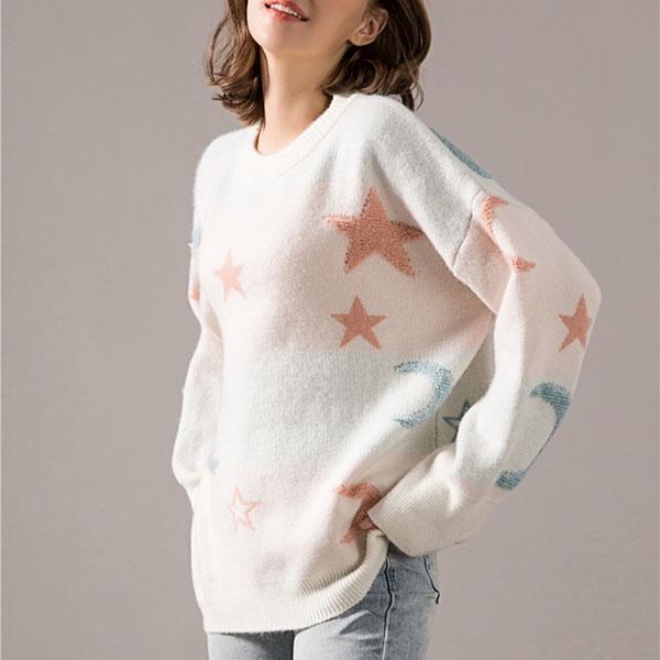 Women's Sweet Star Month Age Print Pullover Sweater Loose Plus Size Knitted Sweater Top Bottoming/outwear