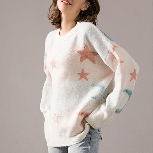 Women's Sweet Star Month Age Print Pullover Sweater Loose Plus Size Knitted Sweater Top Bottoming/outwear