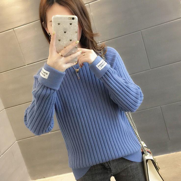 Pofulove Autumn Winter White Sweaters Students Loose Knit Bottoming Shirt Women's Long-sleeved Wear