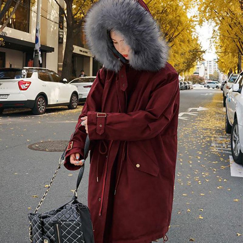 Winter Women's Cotton Jacket Jacket Mid-length Large Fur Collar Plus Down Jacket Thickening Plus Velvet Jacket