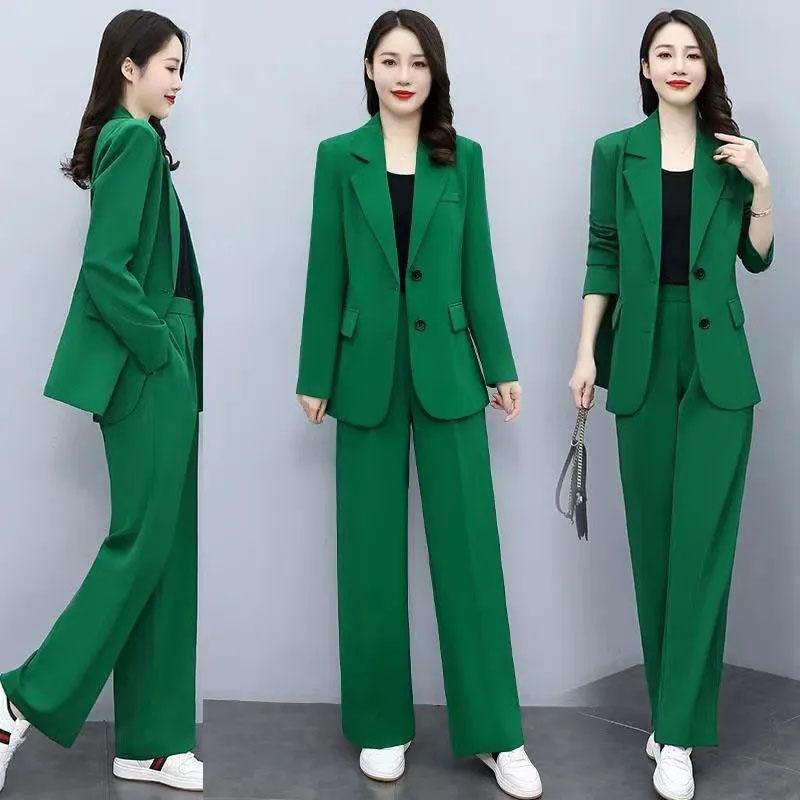 2PCS Women's Spring Suit Suit Professional Wide Leg Pants + Loose Jacket Two-piece Ladies Casual Elegant Suit