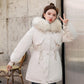 Women's Eiderdown Cotton Padded Jacket Winter Thick Hooded  Parka Coat  Drawstring Jacket Coat with Faux Fur Collar