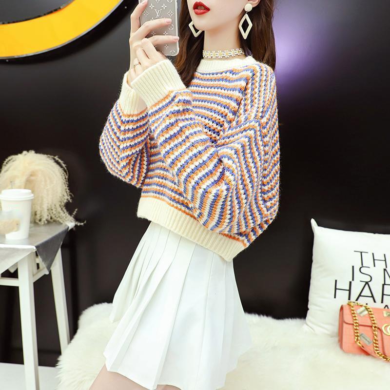 Autumn  Women Fashion Sweater Casual Knitting Sweater  Round Neck Pullovers Loose Casual Long Sleeve Sweater