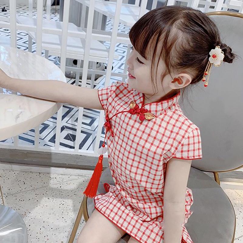 Children's Clothing Girls Spring and Summer Children's Self-cultivation Cheongsam Dress Princess Dress Chinese Style Retro Dress
