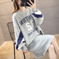 Large Size Mid-length Women's Sweater Autumn and Winter Fashion Trend with Letters Solid Color Women's Jacket