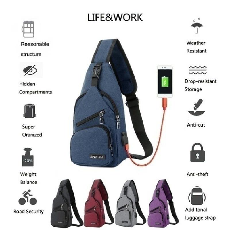 Large Capacity Bag Casual Outdoor Travel USB Charging Port Sling Bag Chest Bag for Men Crossbody Bag