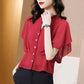 Chiffon Shirts Short Sleeve Women's Blouses Summer Slim Waist Short Blouse V-neck Buttons Trumpet Sleeves Temperament Tops Casual All Match Female Top