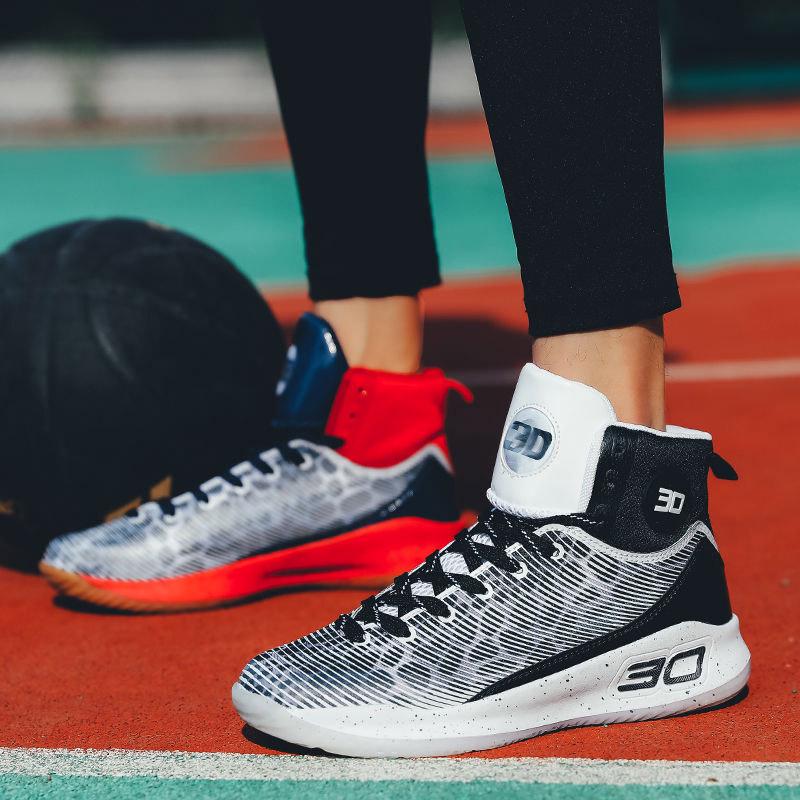 Men Sneakers Running Breathable High-top Basketball Shoes Non-slip Shockproof Lightweight Shoes