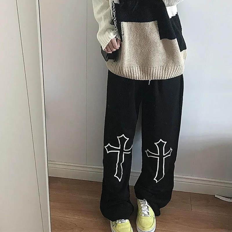 European and American Retro Plus Velvet Warm Autumn and Winter Tide Brand Cross Wide-leg Pants Women Loose Lazy Wind Mopping Pants