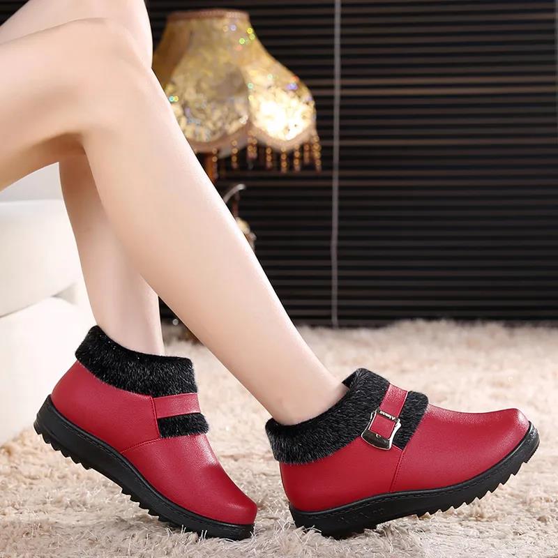 Winter Warm Non-slip and Waterproof Women's Cotton Shoes Flat Non-slip Casual Leather Cotton Boots