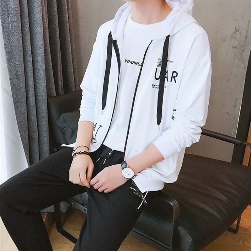 Spring and Autumn Men's Sweatshirt Set Korean Slim Jacket Hooded Sportswear Clothes + Pants