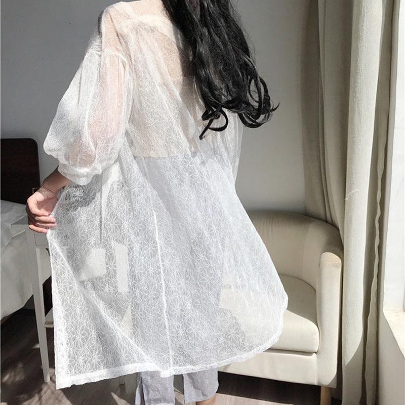 3 Colors Plus Size S-XXXXL Women's Lace Sun Protection Thin Cardigan Beach Mid-length Loose Grace and Temperament