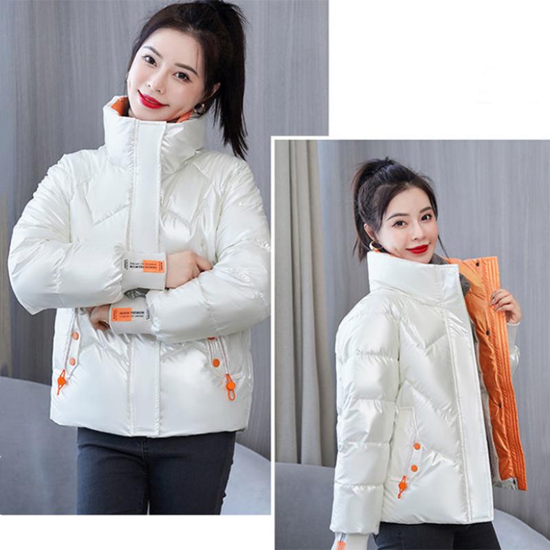 Women's Shiny Short Down Jacket Winter Korean Style Loose Quilted Jacket Casual Stand-collar Padded Jacket
