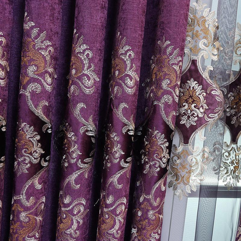 1/2pcs Luxury European-style High-end Embroidered Chenille Curtains Living Room Balcony Bedroom Villa Double Blackout Curtains