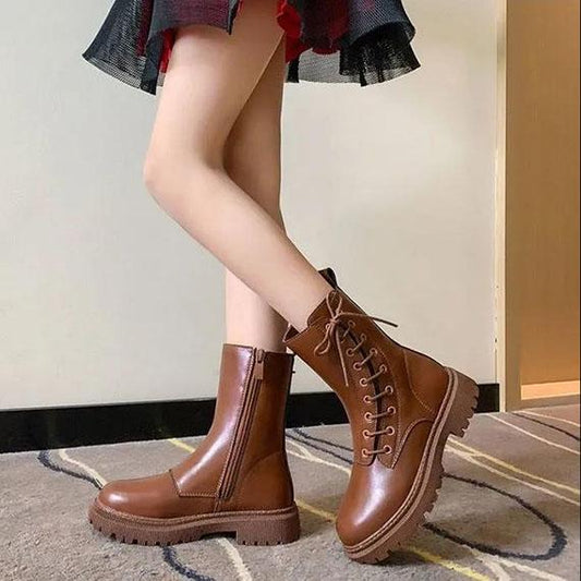 Girl's Martin Boots Winter Autumn Little Princess Plush Boots British Style Children Solid Color Casual Boots