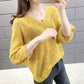 V-neck Hollow Knit Sweater Loose Breathable Long-sleeved Sweater Thin Bottoming Shirt