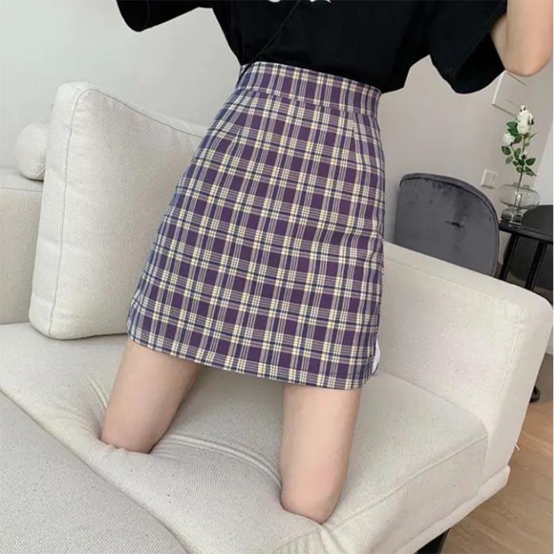Plaid Skirt Women's Anti-glare Short Skirt High Waist A-line Skirt Slimming Hip Skirt
