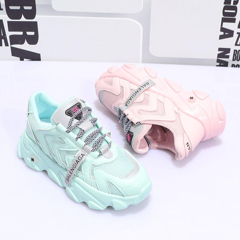 Spring  Summer Mesh Breathable Sports Shoes  Female Students Korean Version  All-match Casual Sports Shoes Flat-bottomed Thick-soled Women's Shoes
