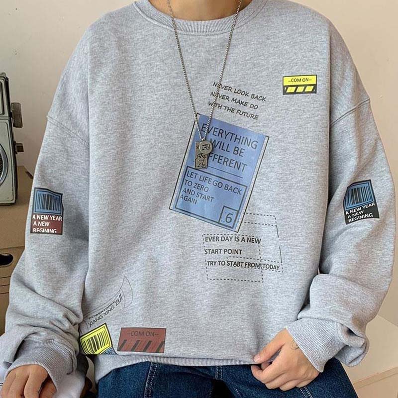 Literary Men's and Women's Round Neck Sweater Men's Loose Plus Size Shirt All-match Bottoming Shirt Jacket
