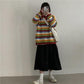 Autumn and Winter College Style Color Stripes Student Loose Mid-length Coat Sweater Women
