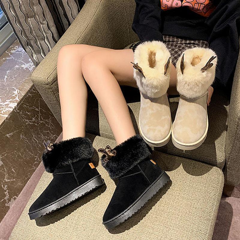 Women's Shoes Winter Warm Cute Elk Antlers Snow Boots Plus Velvet Cotton Shoes Women Casual Shoes