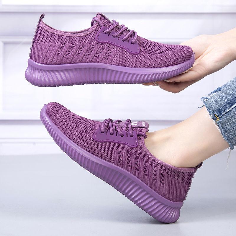 Summer Cloth Shoes Women Flying Woven Breathable Mesh Sports Shoes Flat Casual All-match Net Shoes Soft Sole Shoes
