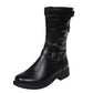 35-43 Plus Size Boots for Women Black Leather Mid-calf Boots Womans Flat Shoes Winter Snow Botas Fashion Designer Retro