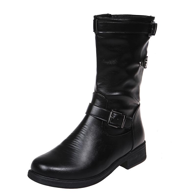 35-43 Plus Size Boots for Women Black Leather Mid-calf Boots Womans Flat Shoes Winter Snow Botas Fashion Designer Retro