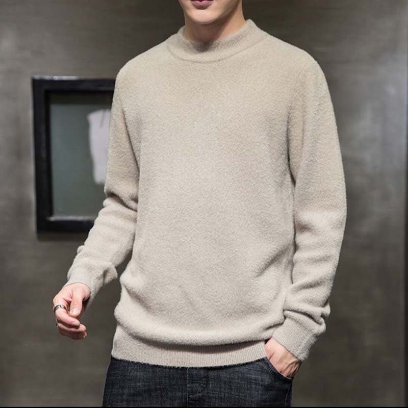 Plus Velvet Autumn and Winter New Solid Color High Collar Sweater Men's Thick Pullovers