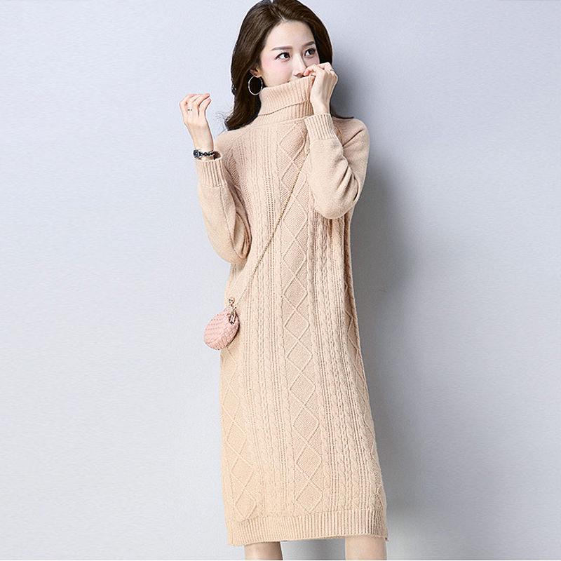 Sweater Women Pullover Turtleneck Sweater Dresses for Women Warm Casual Turtleneck Knitted Dresses