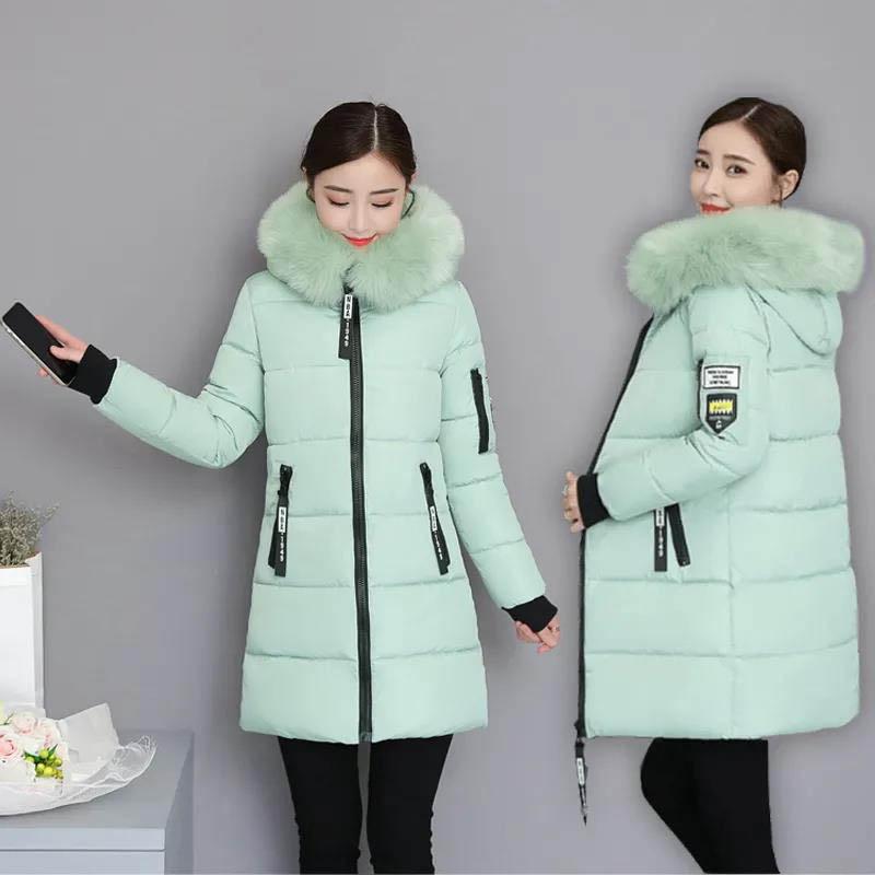 Winter Clothes Korean Version of Cotton-padded Jacket Women's Large Fur Collar Jacket Slim Slimming Cotton-padded Jacket Mid-length