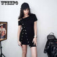 Women Cotton Oblique Shoulder Strap Dress Irregular Metal Buckle Slim Solid Color Bodycon Dress Female Mini Skirt Club Wear