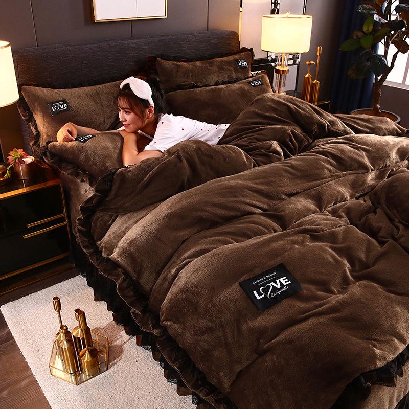 2019 Coral Velvet 4pcs Winter Flannel Thickening Warm Bedclothes Queen King Quilt Cover