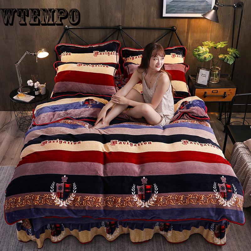 4PCS Set Winter Warm Bedding Article Embroidery Flannel Defence Static Electricity Quilt Cover Sofa Pillowcases