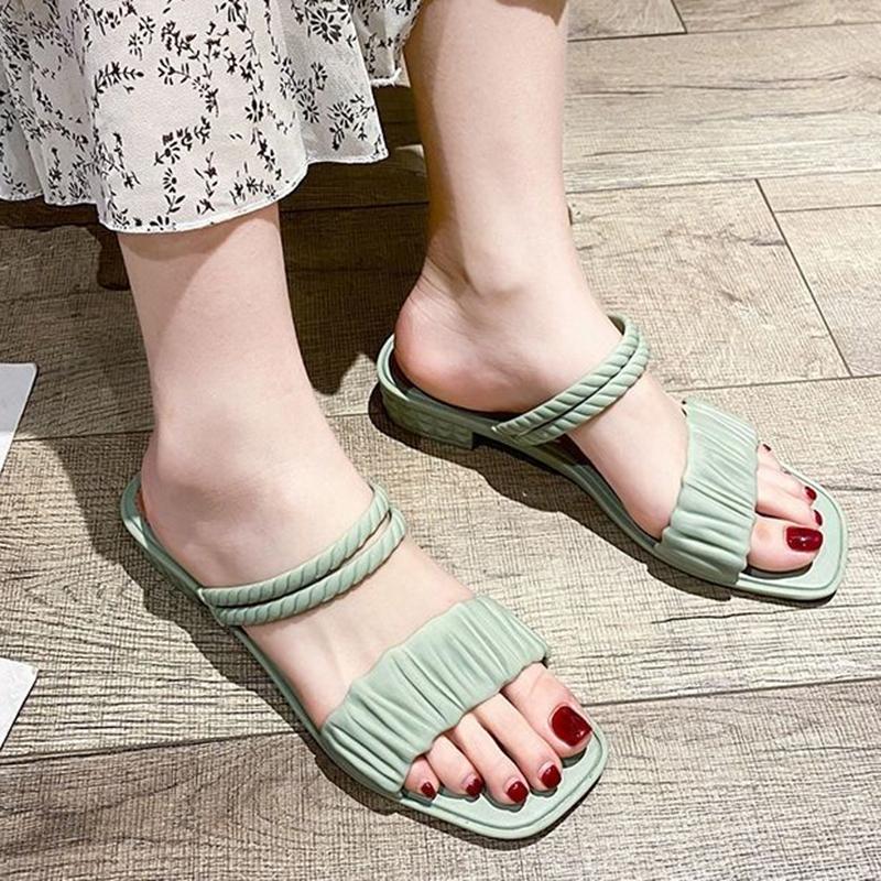 Square-toe Wedges Slippers Sandals Two-wear All-match Student Soft-soled Non-slip Beach Shoes Half Slippers It's A Little Bit Smaller